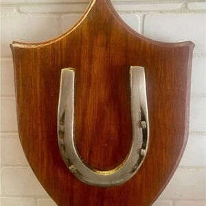 Vintage Mounted Horseshoe  Wooden Wall Plaque